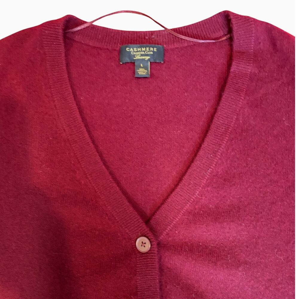 Charter Club Women's Cardigan 100% Cashmere LARGE Burgandy Button Front